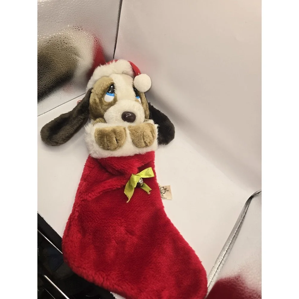 Vintage Sad Sam Puppy Dog Plush Christmas Stocking 1988 big eye stuffed animal
